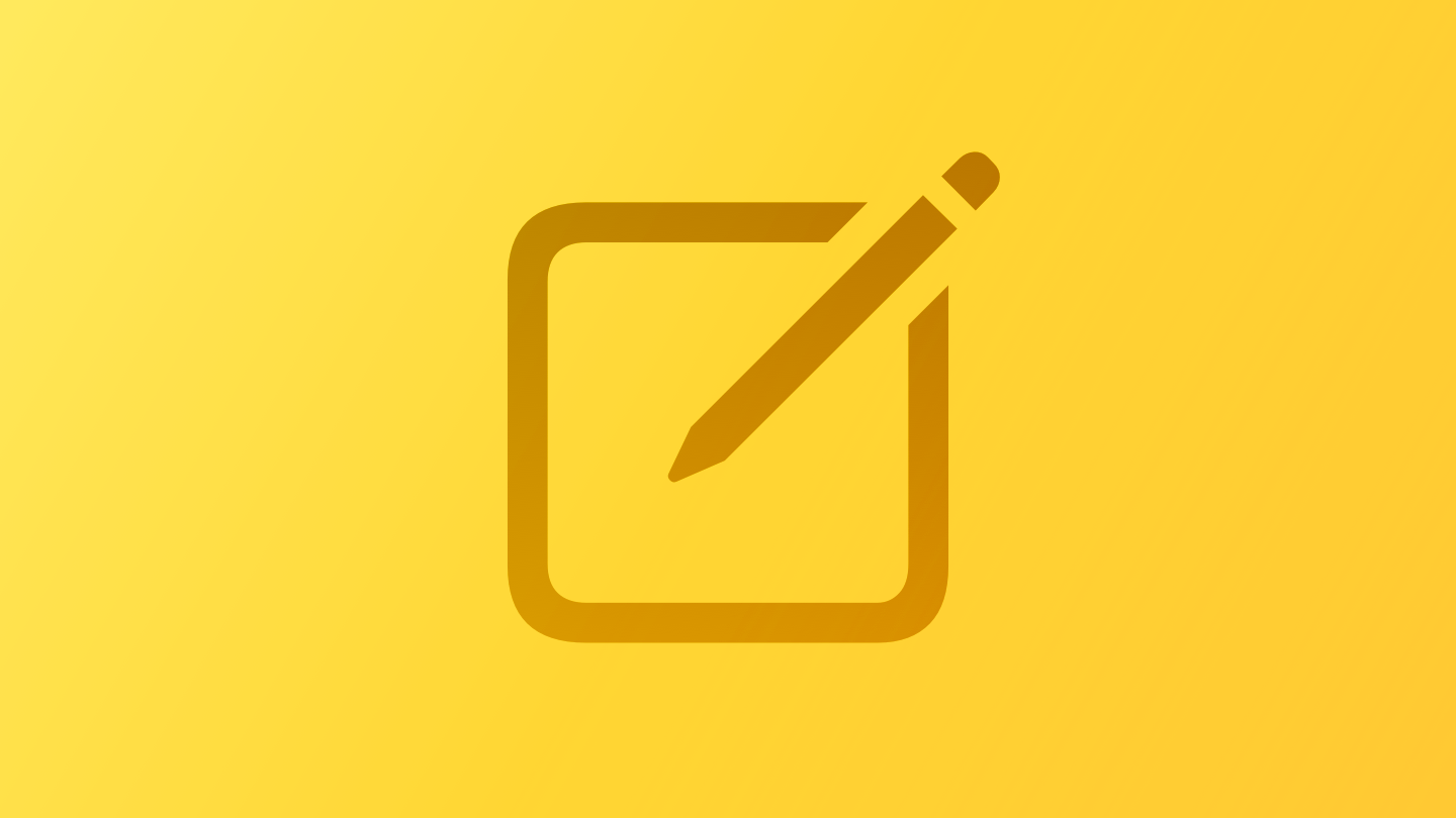 A sketch of a document and pencil, suggesting written content. The image is tinted yellow to subtly reflect the yellow in the original six-color Apple logo.