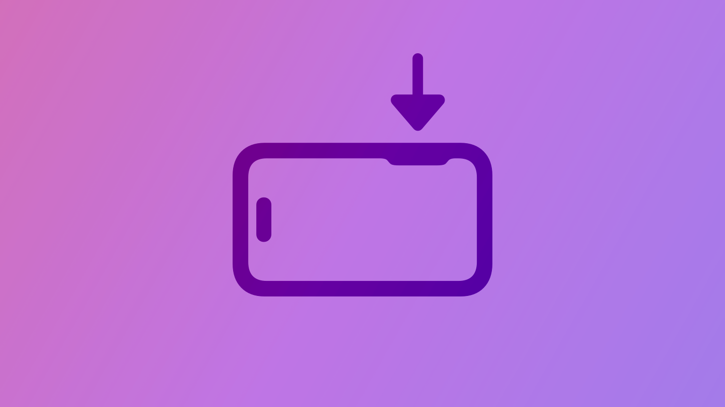 A sketch of an arrow pointing toward the Camera Control on iPhone, suggesting initiating an action. The image is tinted purple to subtly reflect the purple in the original six-color Apple logo.