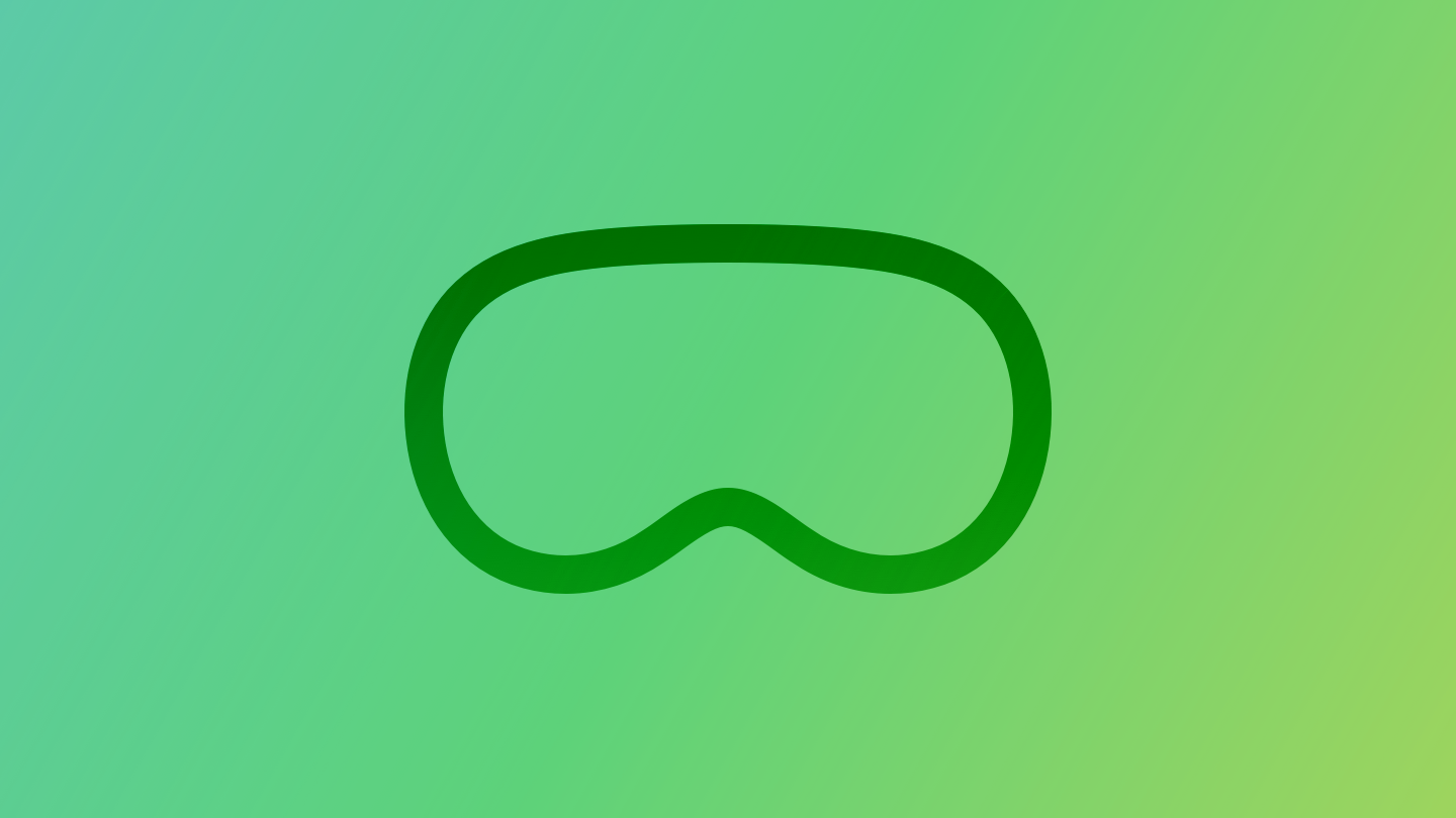 A stylized representation of Apple Vision Pro. The image is tinted green to subtly reflect the green in the original six-color Apple logo.